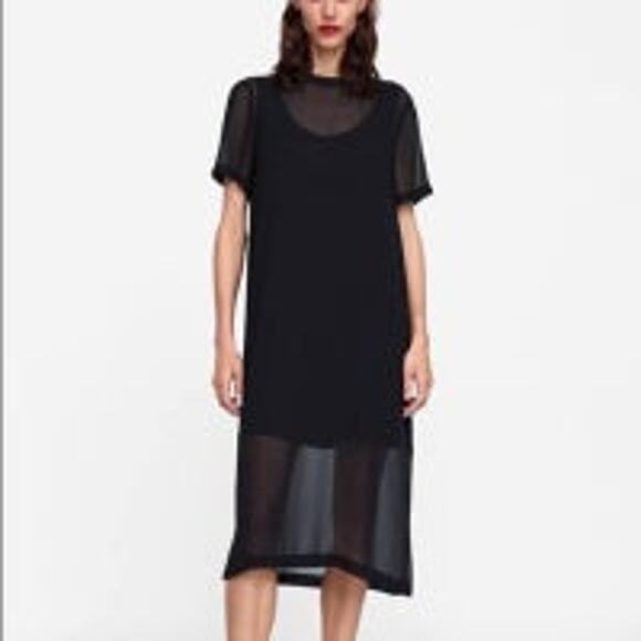 EUC Zara Overlay Sheer Black Midi Dress - XS - Picture 1 of 15
